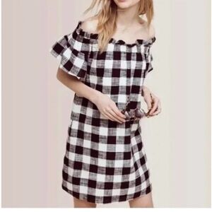 Philosophy Black White Gingham Off-Shoulder Dress Cotton Linen Blend Size Large